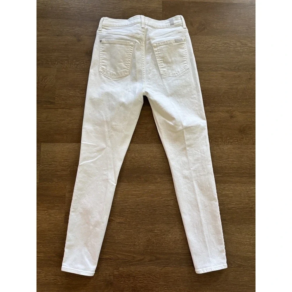 7‎ For All Mankind Women Jeans 28 White High Rise Crop Skinny Stretch Button fly